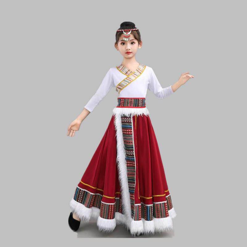 正品新款藏族少数民民族儿童大演摆半身裙蒙女古全套族舞蹈表演出