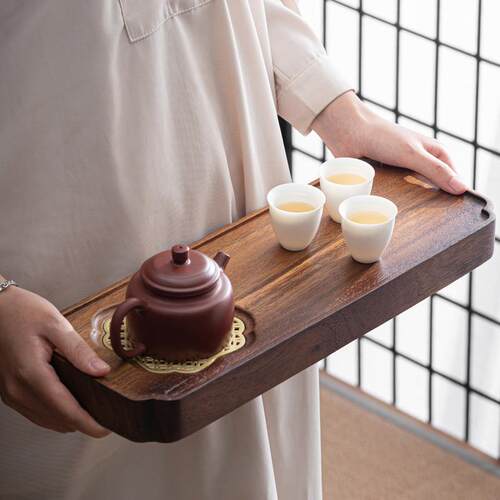 胡桃木排水式实木茶盘家用小型新中式干泡台现代简约茶台茶托