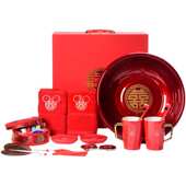 结婚用品大喜盆洗脸盆新娘家家用陪嫁套装 一对鸳鸯红色喜字婚庆