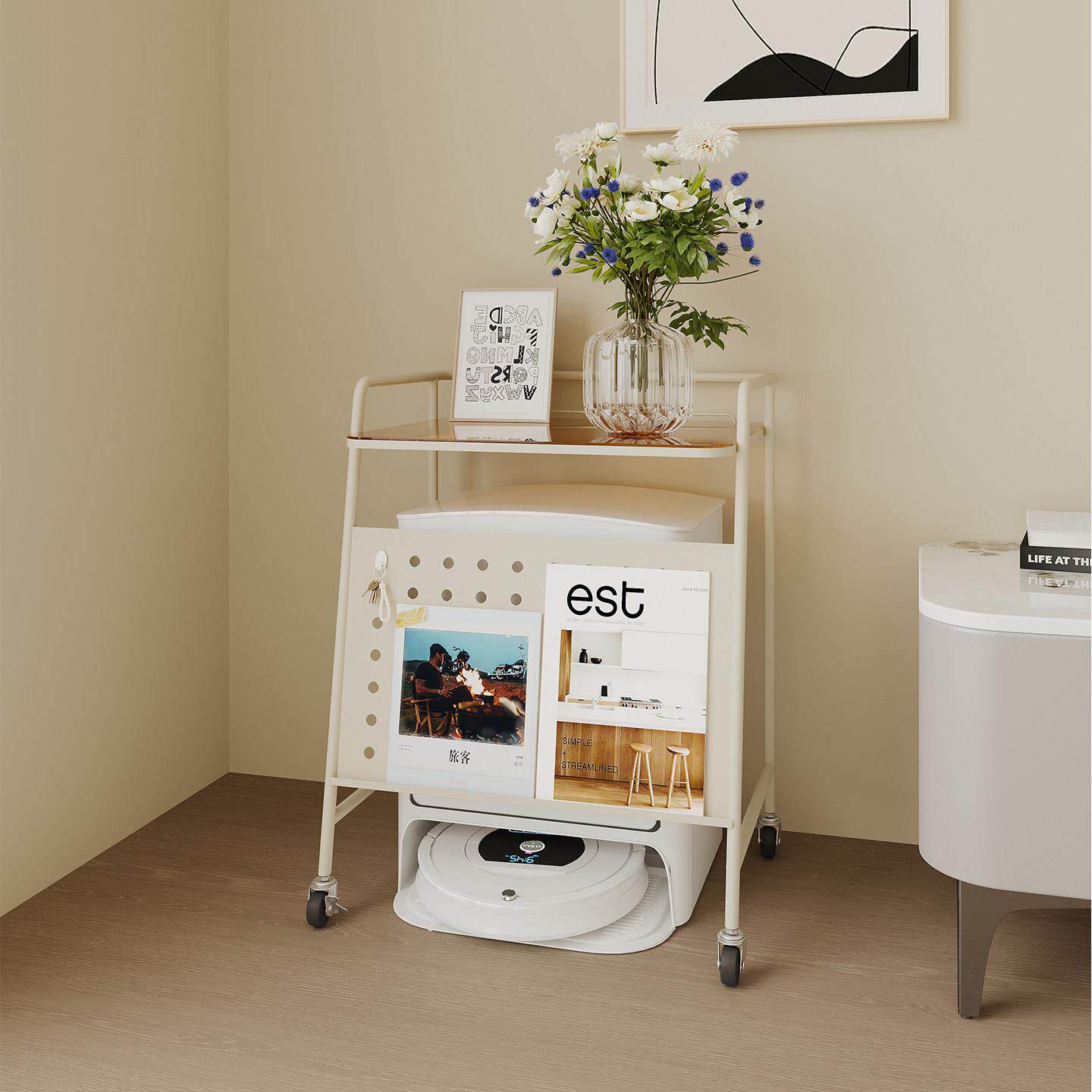 客厅扫地机器人置物架洞洞板基站上方印表机收纳柜沙发边几鱼缸架