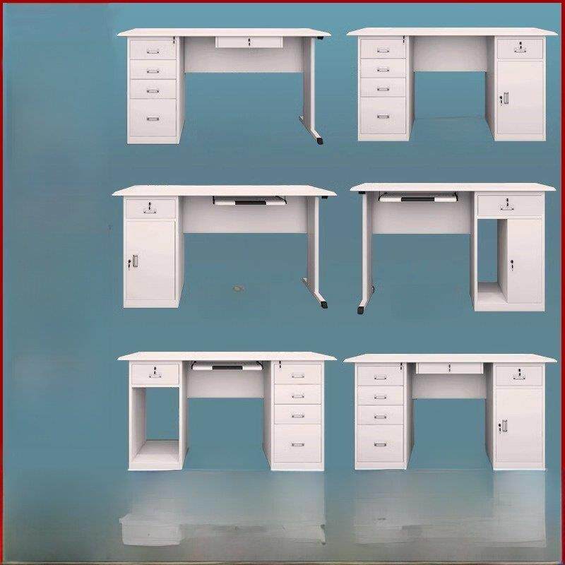 加厚钢制办公室电脑桌子职员工作写字台铁皮桌单人财务桌带抽屉锁