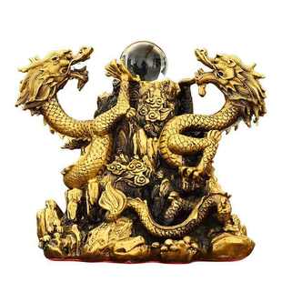 纯铜二龙戏珠摆件 生肖龙家用办公摆件 金属制双龙戏珠工艺品摆饰