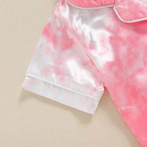 Toddler Girl Satin Silk Pajamas Short Sleeve Button Down
