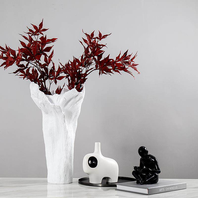 白色花瓣树脂花瓶客厅插花摆件售楼处样板间餐桌玄关现代简约花器