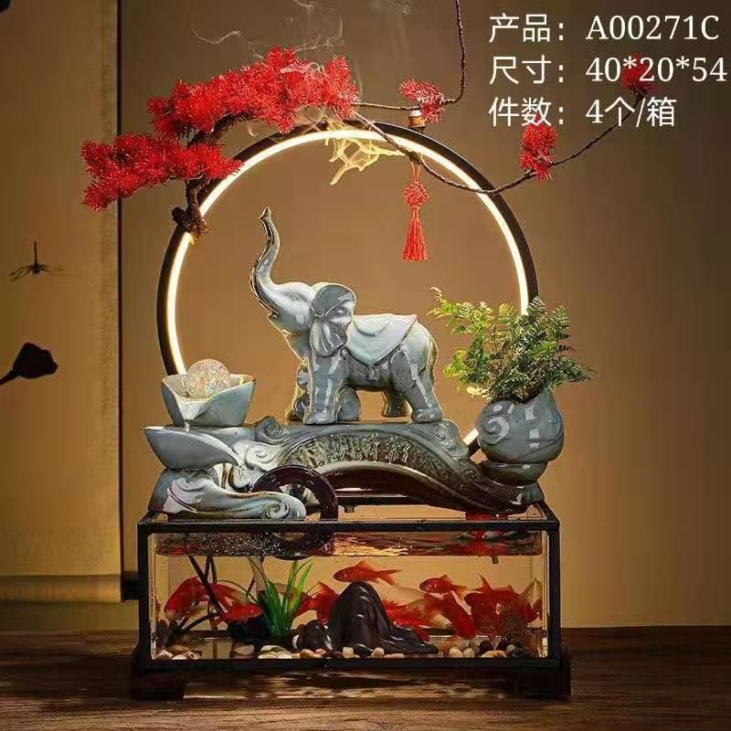 创意桌面鱼缸招族财假山迷流水摆件办室客厅玻PKO公璃鱼缸你水箱
