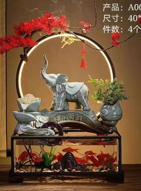 创意桌面鱼缸招族财假山迷流水摆件办室客厅玻PKO公璃鱼缸你水箱