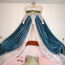 床幔床头帘轻奢贵族法式装饰公主丝绒加厚家用宫廷蕾丝秋冬纱幔帘