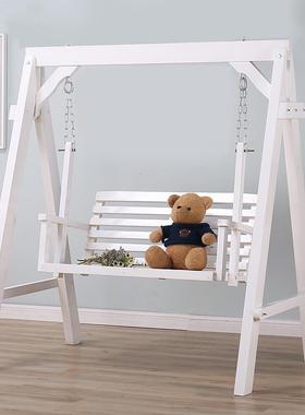 ERR内木室成秋千包实邮人实木秋千休闲庭院摇椅儿童阳台白色吊椅