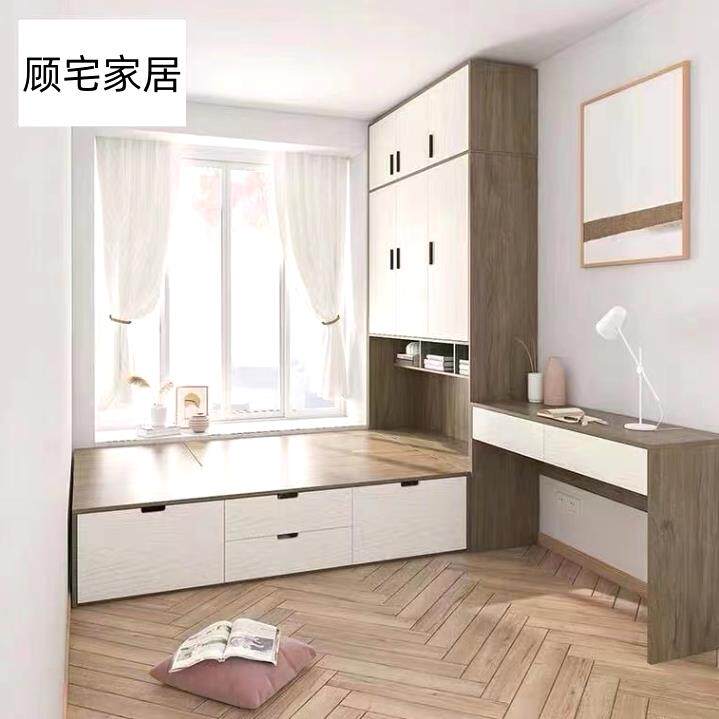 简约小户型实木榻榻米床头柜一体多功能高箱储物衣柜床全套书桌组
