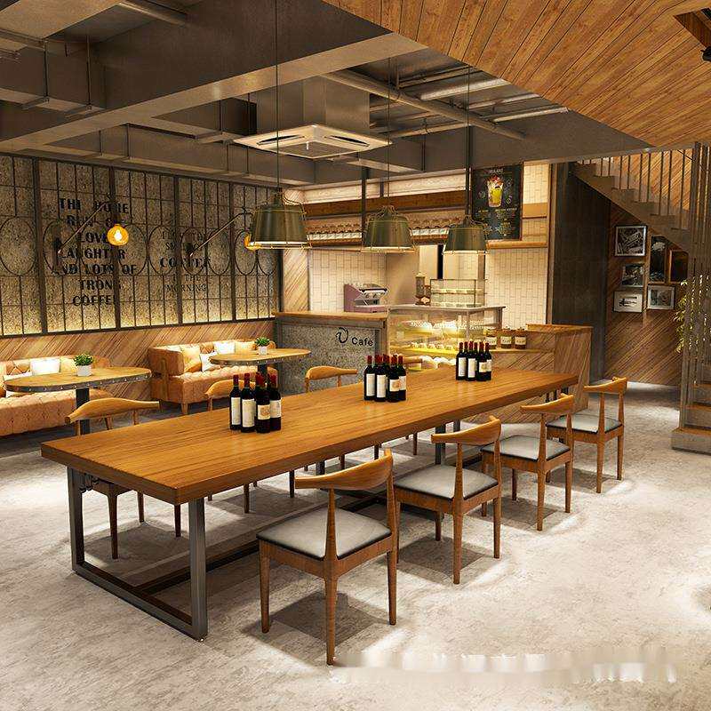 工业实风木餐桌厅酒庄铁艺古简约复办公长桌餐桌椅实木餐组合复古