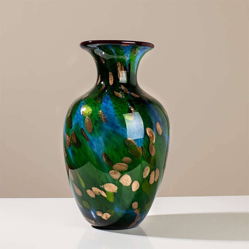 绿色鎏金琉璃花瓶创意轻奢现代客厅玄关角几电视柜装饰餐桌摆件