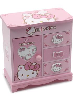 正品儿节木小质孩子首饰盒公主卡通凯蒂猫饰品收纳盒女孩抽屉童宝