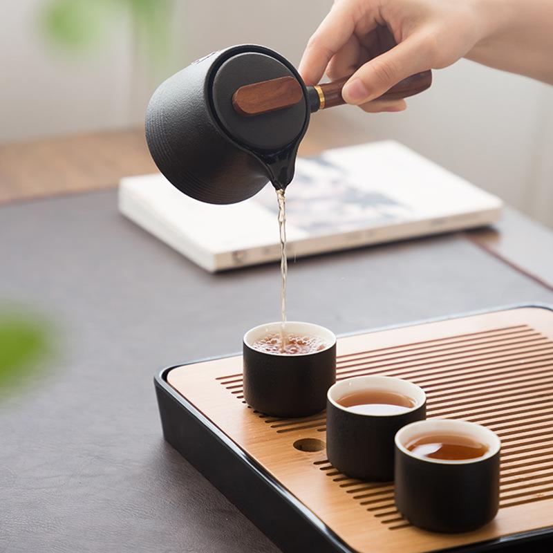 新款直销黑陶镶锡侧把壶日式复古陶瓷功夫茶具茶壶单壶功夫茶壶普
