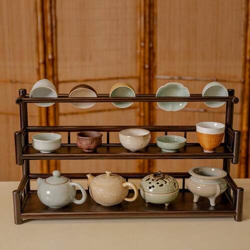 桌面博古架实木茶杯架子茶具收纳架办公室茶室小型茶台茶桌置物架