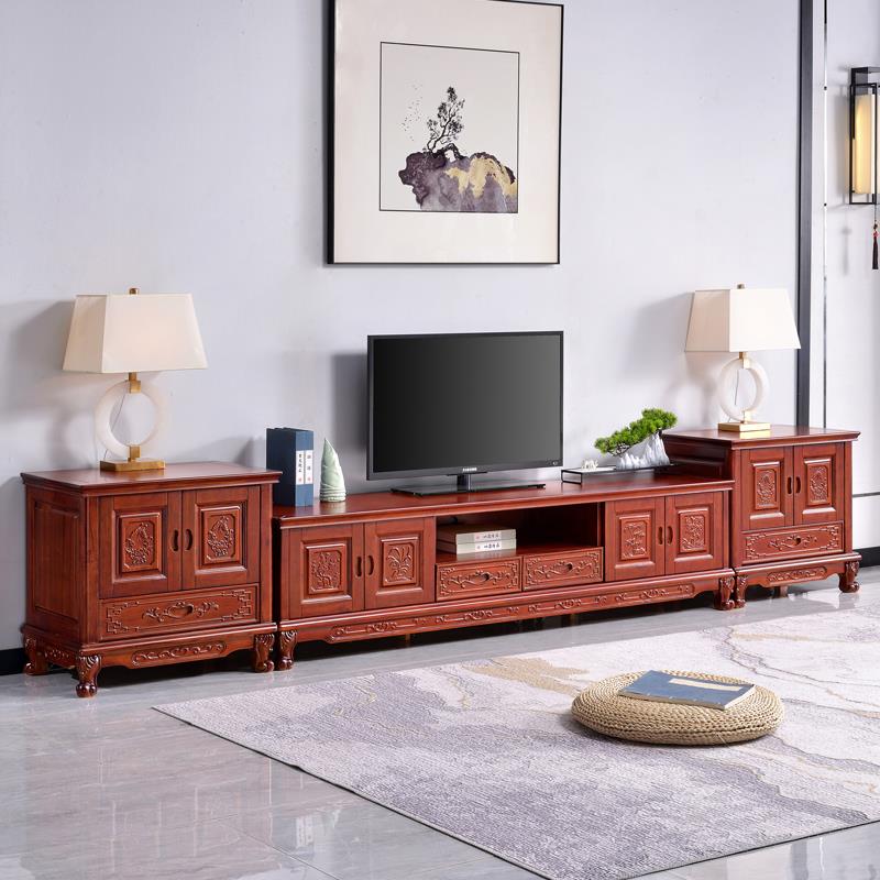 中式实木电视柜香樟木原木雕花家具地柜客厅家用加长组合电视机柜
