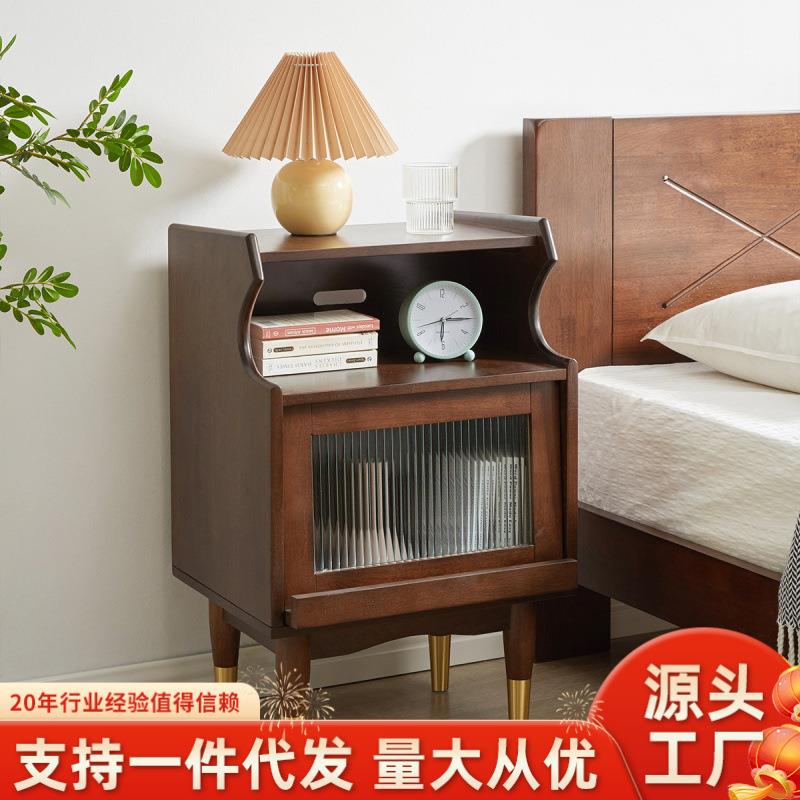 家逸床头柜现代简约小型储物柜家用带灯轻奢收纳柜卧室床边小柜子