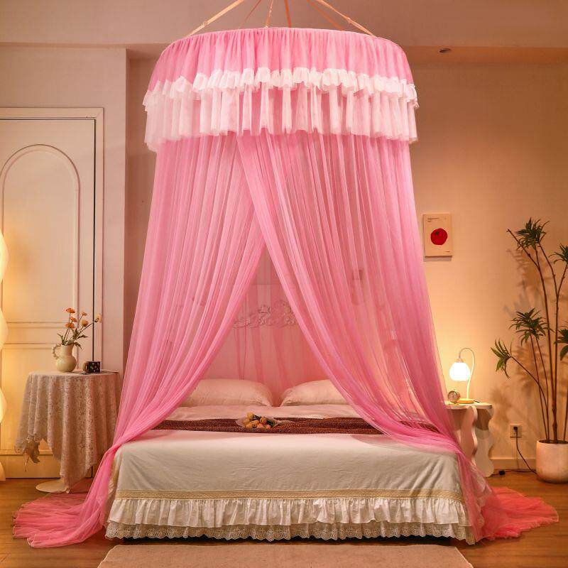 蚊帐免安装吊挂式圆顶公主风加密落地可折叠蚊帐宫廷圆形床幔