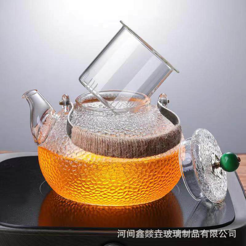 铜把提梁壶煮茶壶烧水壶锤纹煮茶器日式加漏壶玻璃养生壶茶具加漏