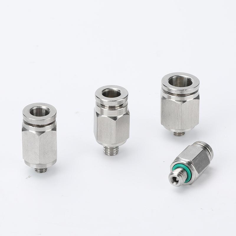 不锈钢PC接头快速接头管快插插螺纹直气通气动快速接头快螺54纹