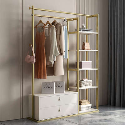 衣帽架落地卧室家用高端轻奢铁艺储物置物穿衣镜一体多功能挂衣架