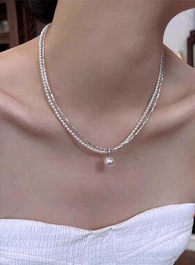 chomelkinsey碎银子双层珍珠项链女高级感精致吊坠独特设计颈链