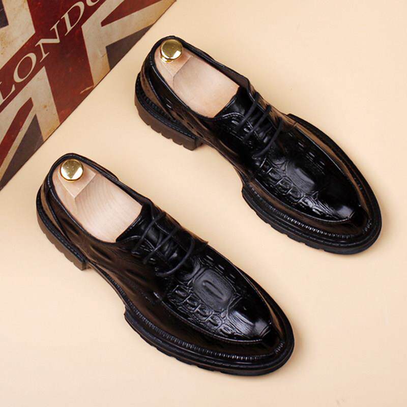 皮鞋男款夏季2025新款商务正装鳄鱼纹真皮透气尖头增高休闲 男鞋