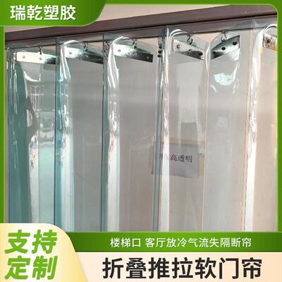 推拉折100200叠滑塑料门帘可推动防冷气挡风透明门挂帘pvc加厚拉