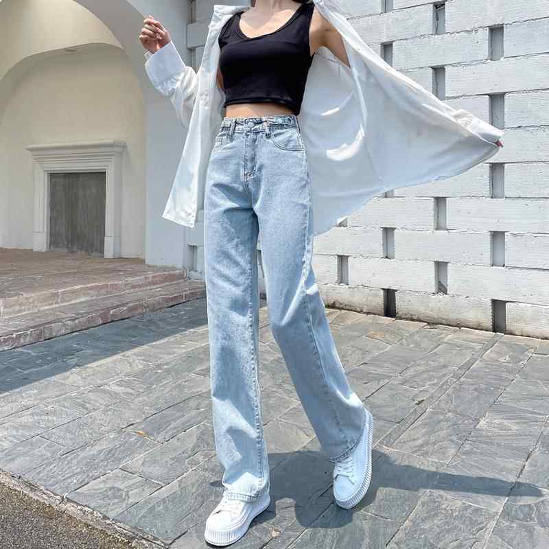 牛仔裤女直筒宽松春秋2026年新款显瘦显高小个子高腰垂感阔腿长裤