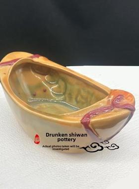 正品宝盆元宝花瓶 石艺湾公聚仔盆陶瓷工品摆设 家居摆件包景邮