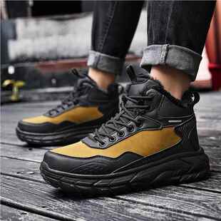 高档全黑底皮鞋面运动大鞋男加绒防水码男鞋冬休闲中帮棉软爸爸健