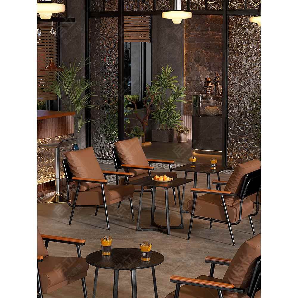 咖啡厅桌椅组合复古铁艺沙发酒吧接待洽谈甜品休息区餐厅休闲椅子