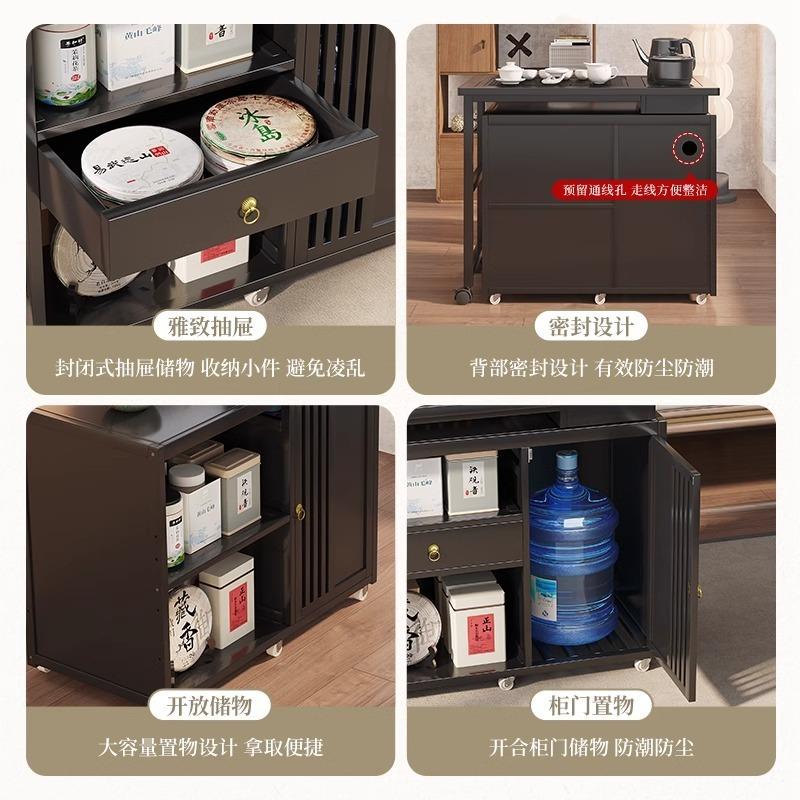 可旋转茶桌小茶车柜胡桃色楠竹可移动泡茶台阳台家用桌椅组合茶几