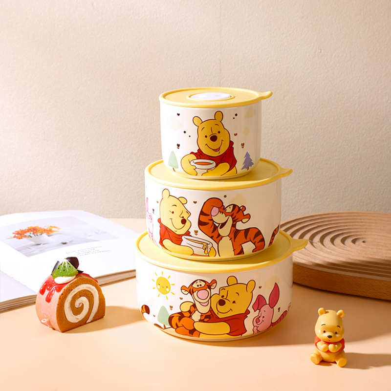 陶瓷实用生日盖小礼保鲜品带盒密封聚会送礼碗三件套卡通保鲜饭盒