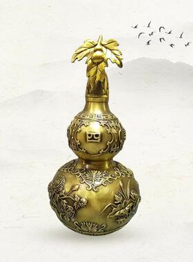 新款直销黄铜招财四季平安葫芦摆件纯青铜带叶葫芦手工带盖铜葫芦