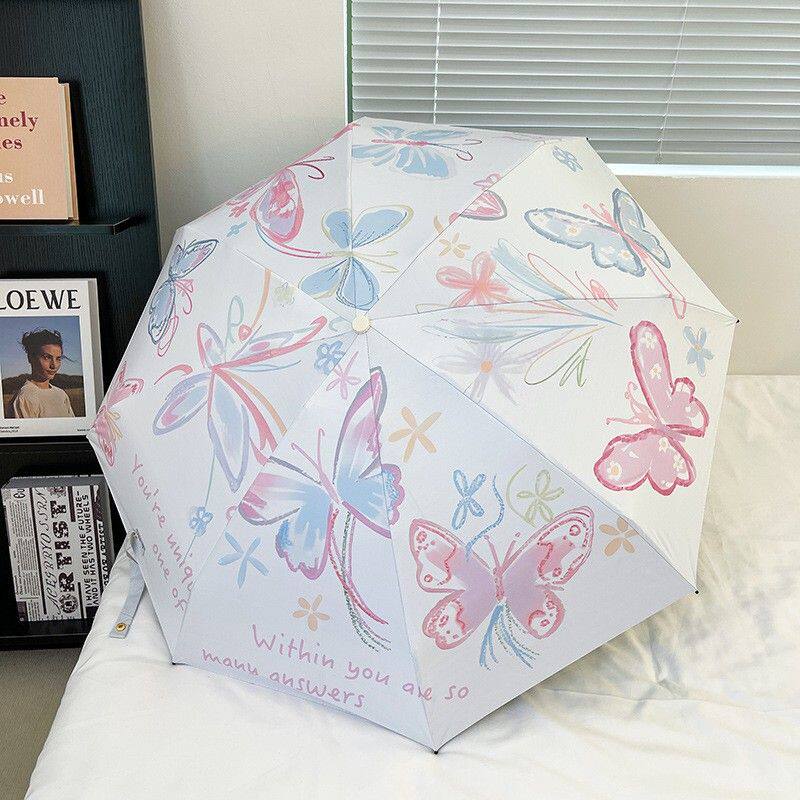 雨伞女高颜值蝴蝶晴雨两用太阳伞防晒防紫外线黑胶折叠遮阳伞学生
