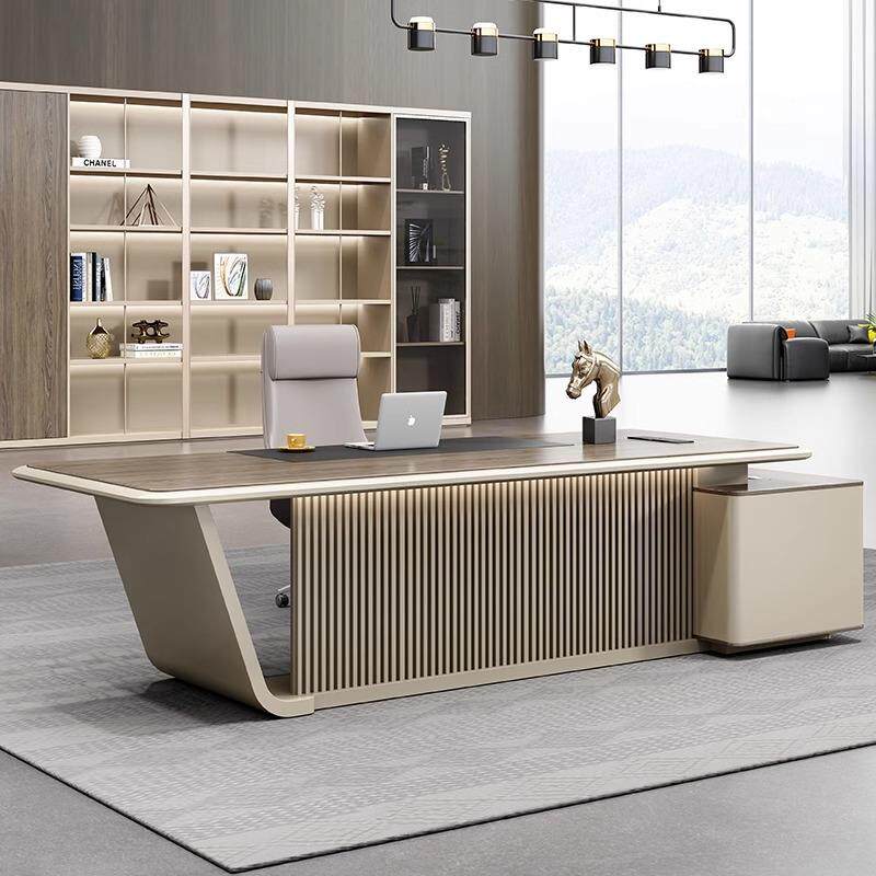 轻奢老板桌简约现代总裁桌异形创意董事长烤漆大班台办公桌椅组合