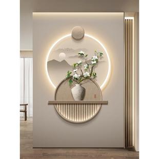 入户玄关装饰画新中式走廊过道正对门壁画灯高档客厅禅意茶室挂画