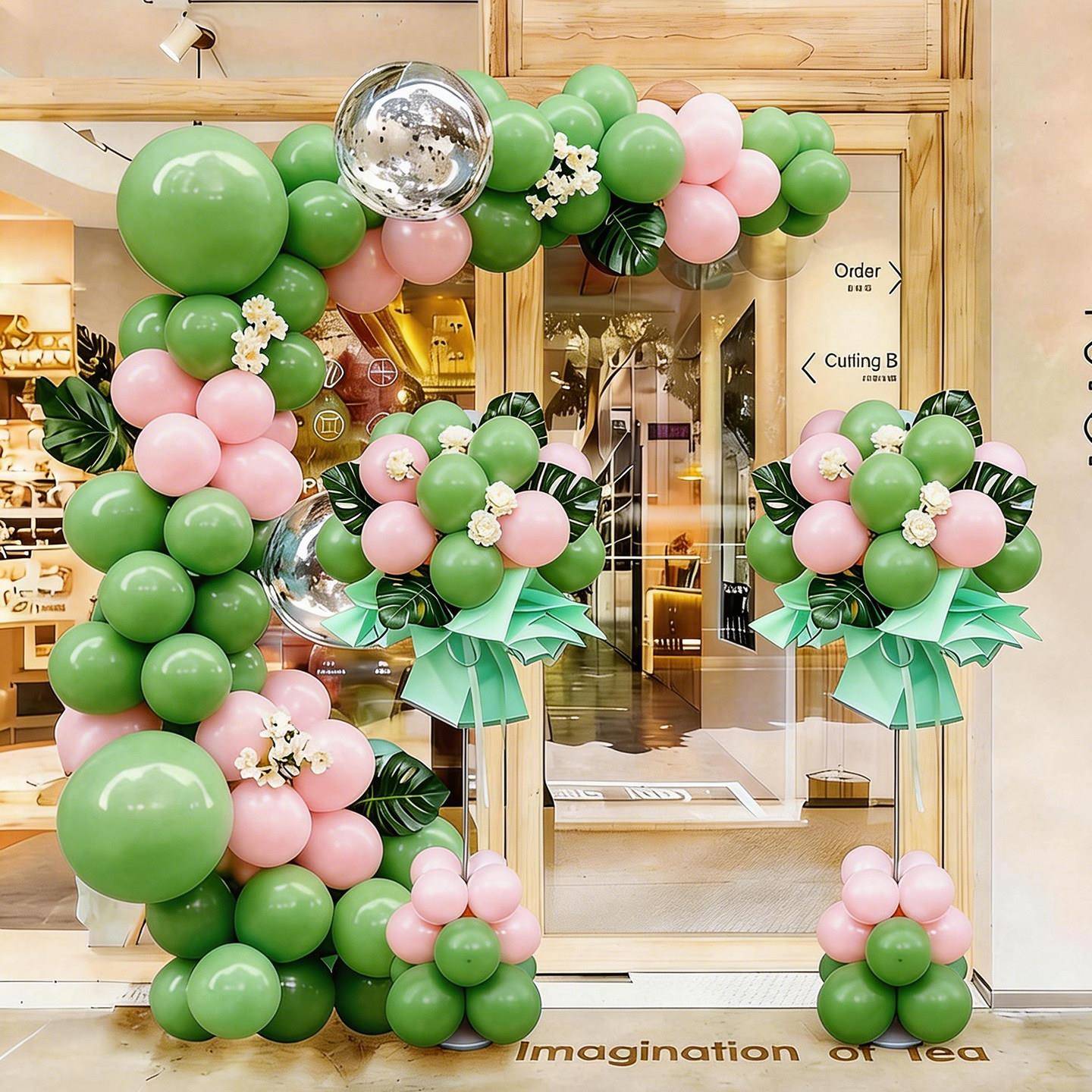 网红森系开业气球装饰拱门立柱花篮商场服装店门口周年庆氛围布置