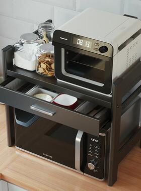 日本KGL厨房台面微波炉架抽屉置物架收纳层架多功能多层支架可伸