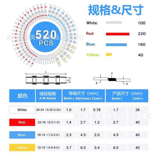 跨境520PCS盒装 SST防水免压焊锡环热缩管接线端子中间管套装