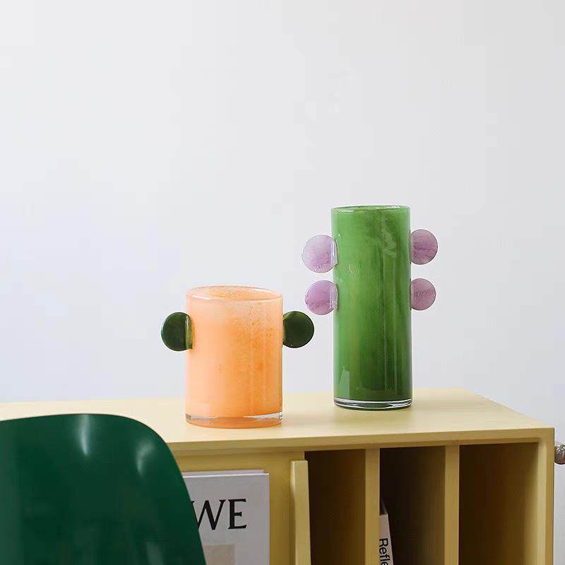 中古多巴胺玻璃花瓶 双耳彩色花器 高级感花插 家居装饰摆件批发,家居饰品,花瓶,淘宝优惠券,粉丝福利购,淘宝优惠卷