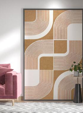 现代轻奢客厅玄关装饰画橙色抽象线条沙发背景墙挂画艺术餐厅壁画