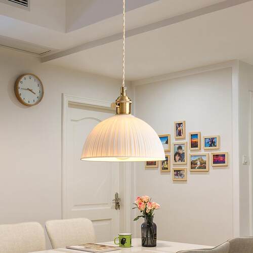 复古陶瓷半圆灯罩日式半透光创意个性民宿卧室床头灯吧台餐厅吊灯