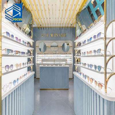 店铺整店装修设计货柜高端眼镜展架木纹烤漆陈列柜靠墙发光柜制作