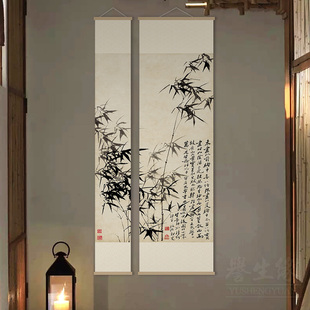 郑板桥竹石图新中式挂轴画玄关走廊过道装饰画客餐厅茶室书房壁画