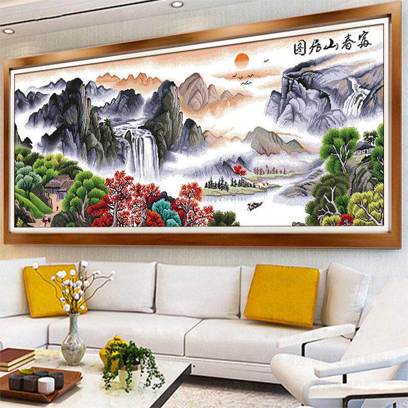 纯手工十字绣成品富春山居图山水风景画客厅办公室挂画绣好的带框