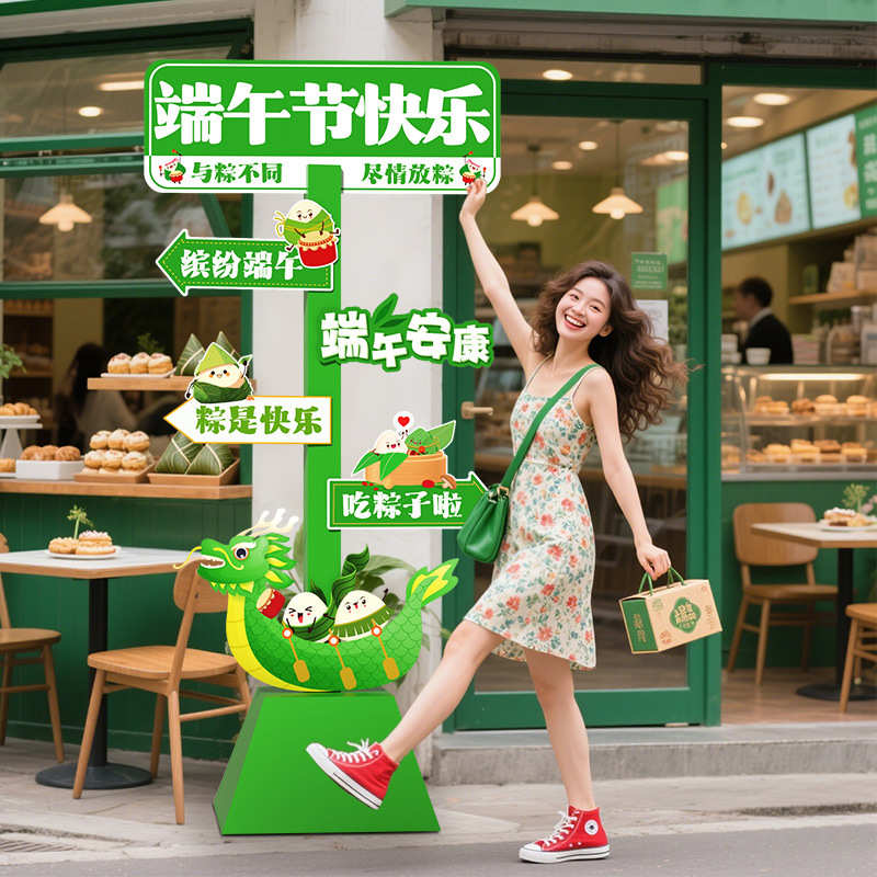 立氛围布置活动道具场景端午节牌龙舟装饰铺商场门店打卡板拍照