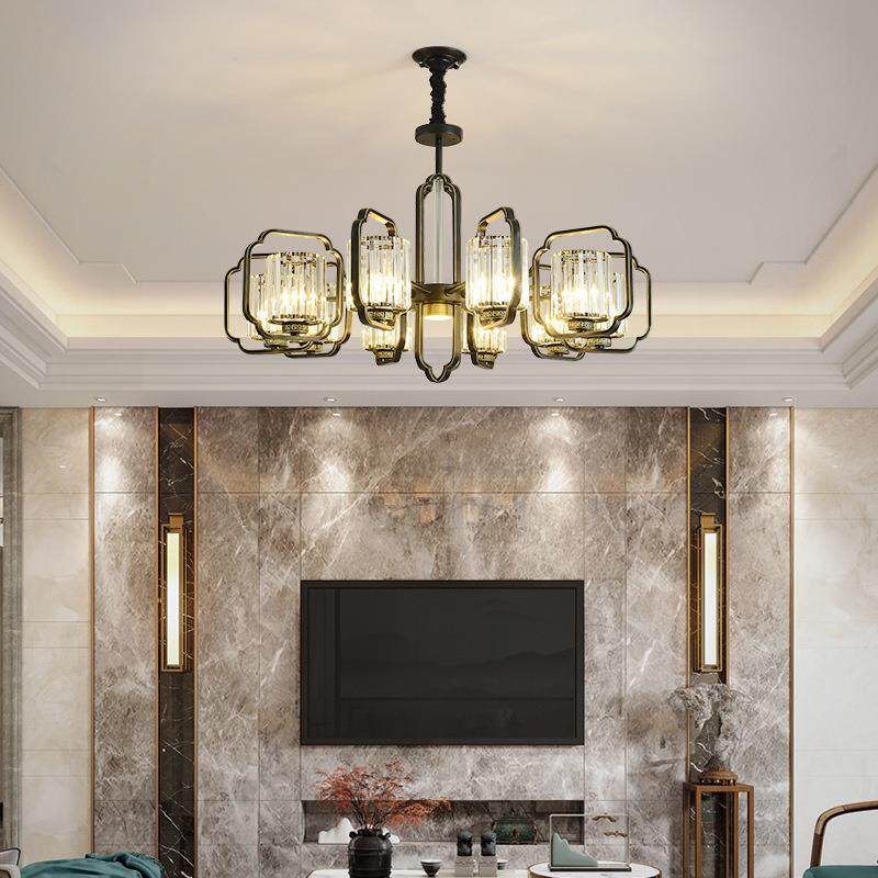 轻奢水晶吊灯新中式铁艺古典装饰灯具中国风大气客厅灯家用房间灯