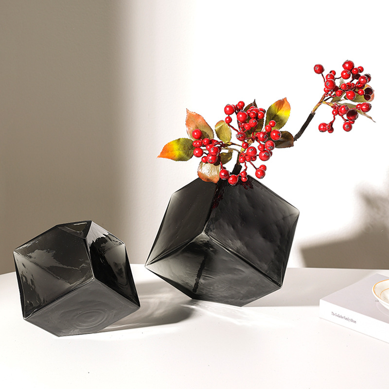 北欧创意摆件几何立体方块玻璃花瓶水培客厅样板房家居装饰品工艺