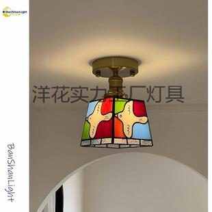 饰灯 和平鸽创意卡通玄关吸顶灯中古怀旧入户过道灯复古彩色玻璃装